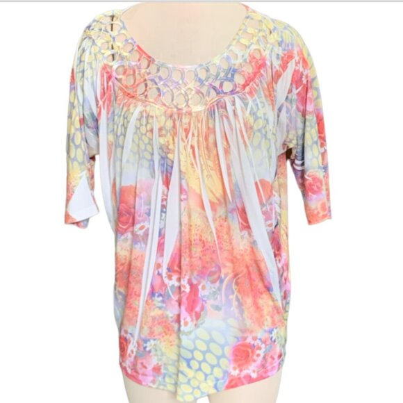 Simply Irresistible Floral Sublimation Top Embellished Neckline L #99B - Picture 1 of 6